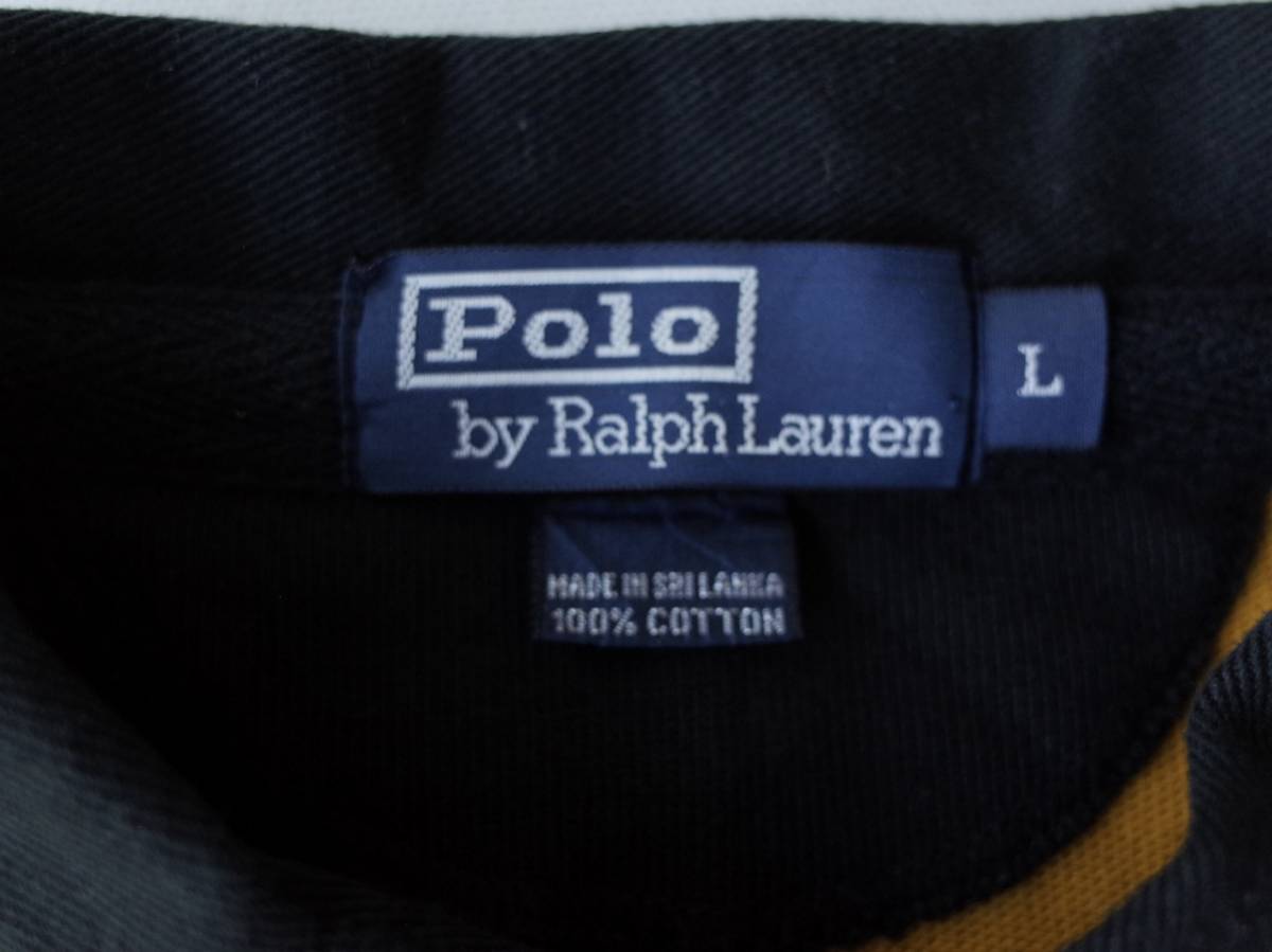 90's ビンテージ Polo Ralph Lauren ポロラルフローレン 長袖 ラガーシャツ L クレイジーパターン 黒黄 USA アメリカ古着_画像4