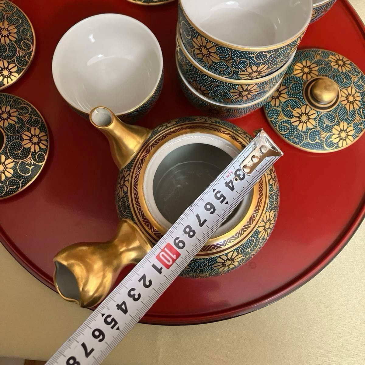 九谷 洋山窯 青粒鉄仙 蓋付き湯呑み 茶器揃 茶器セット 未使用 九谷 洋山窯 青粒鉄仙 蓋付き湯呑み 茶器揃 茶器セット 未使用
