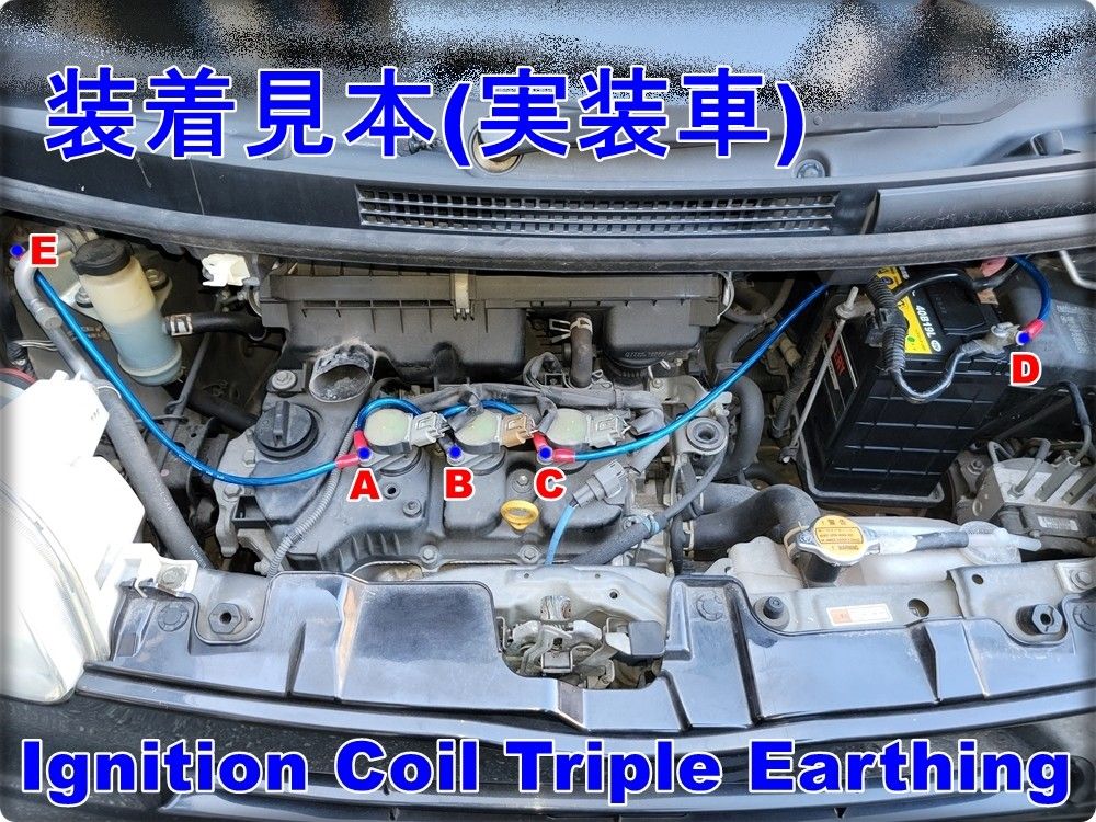 新品 汎用 軽自動車 DAIHATSU タント L375S系統 イグニッションコイル 3連用 アーシングワイヤー アーシングキット