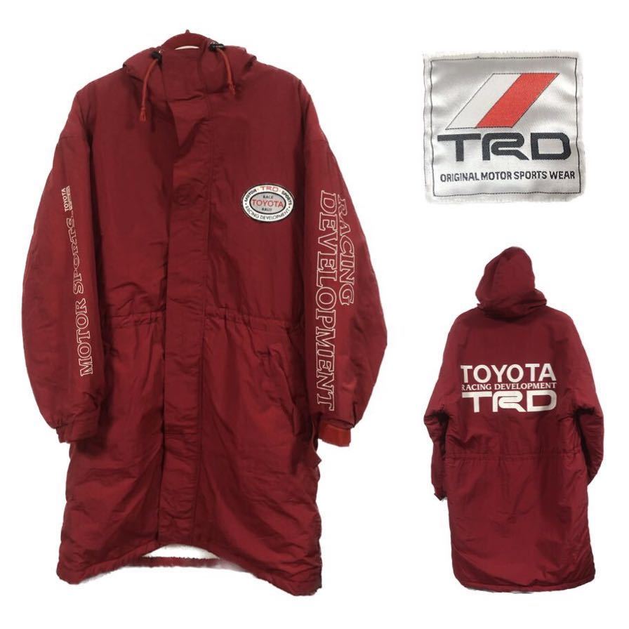 TRD TOYOTA MOTOR SPORTS トヨタモータースポーツ フード付中綿ナイロンベンチコートL 赤☆レーシングジャケットコート Development