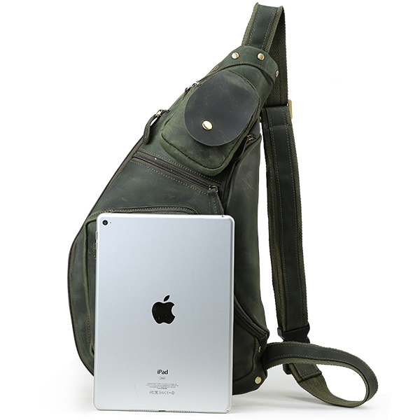 TIDING マチ拡張可 本革 ボディバッグ メッセンジャーバッグ 厚手牛革 オイルプルアップレザー 経年変化 iPad対応 自転車 鞄 潮牛_側面zipでマチ拡張ポケット多数iPadも対応