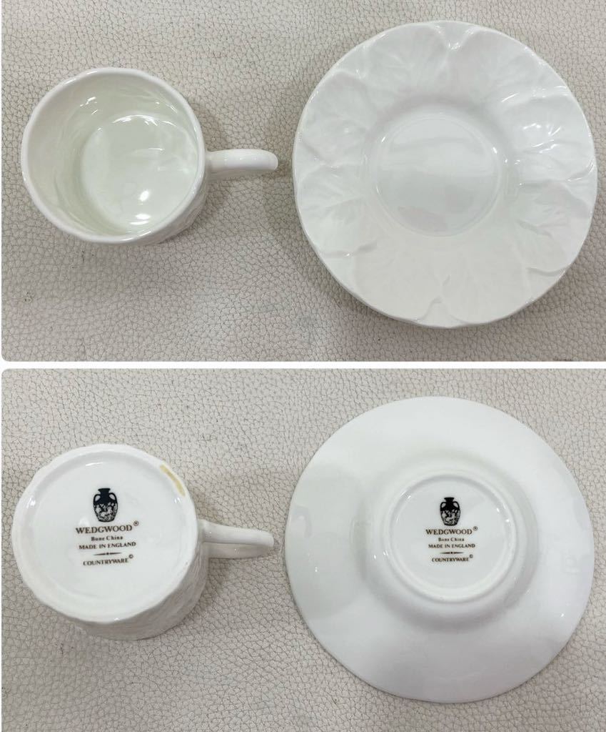 B4A315◆ ウェッジウッド WEDGWOOD カントリーウェア ホワイト色 ティーポット シュガー クリーマー デミタスカップ＆ソーサー 計5点セット_画像9