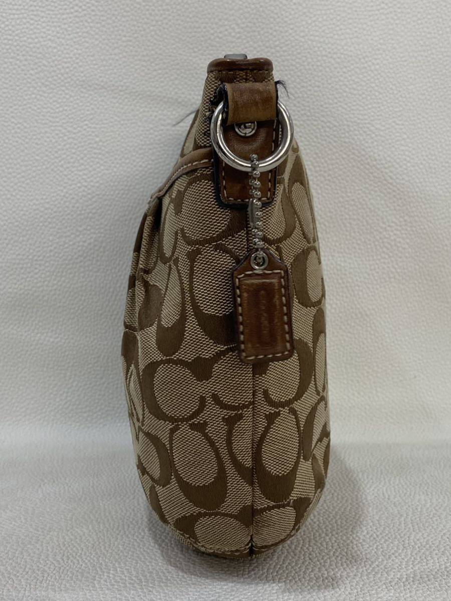 R4A075◆本物◆ コーチ COACH キャンバス×本革レザー ブラウン色系 シグネチャー ロゴ ミニ ショルダーバッグ_画像6