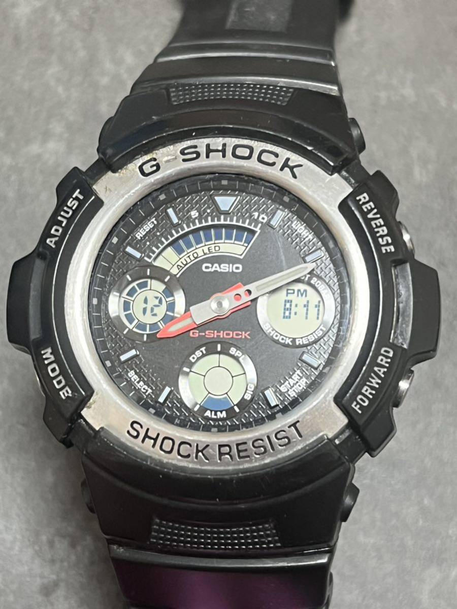 A4A074◆ カシオ CASIO G-SHOCK 黒色 クォーツ アナデジ 腕時計 AW-590_画像1