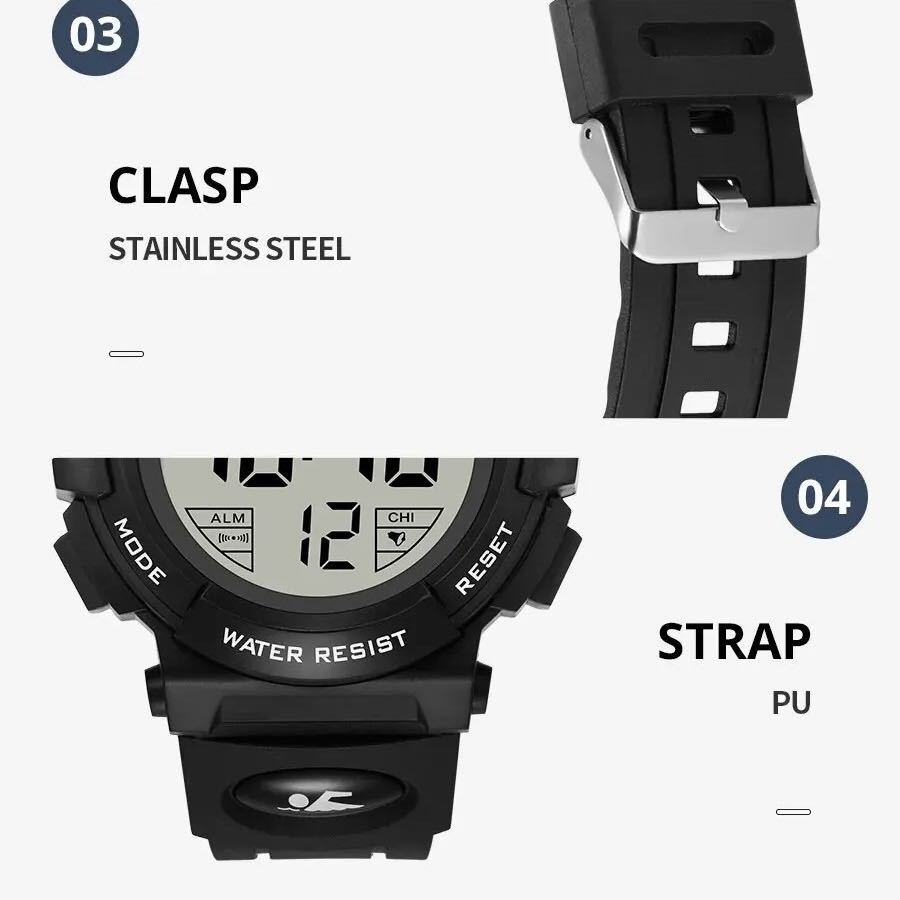 新品 SYNOKEスポーツデジタル 防水 デジタルストップウォッチ メンズ腕時計 9856 ブラック_画像9