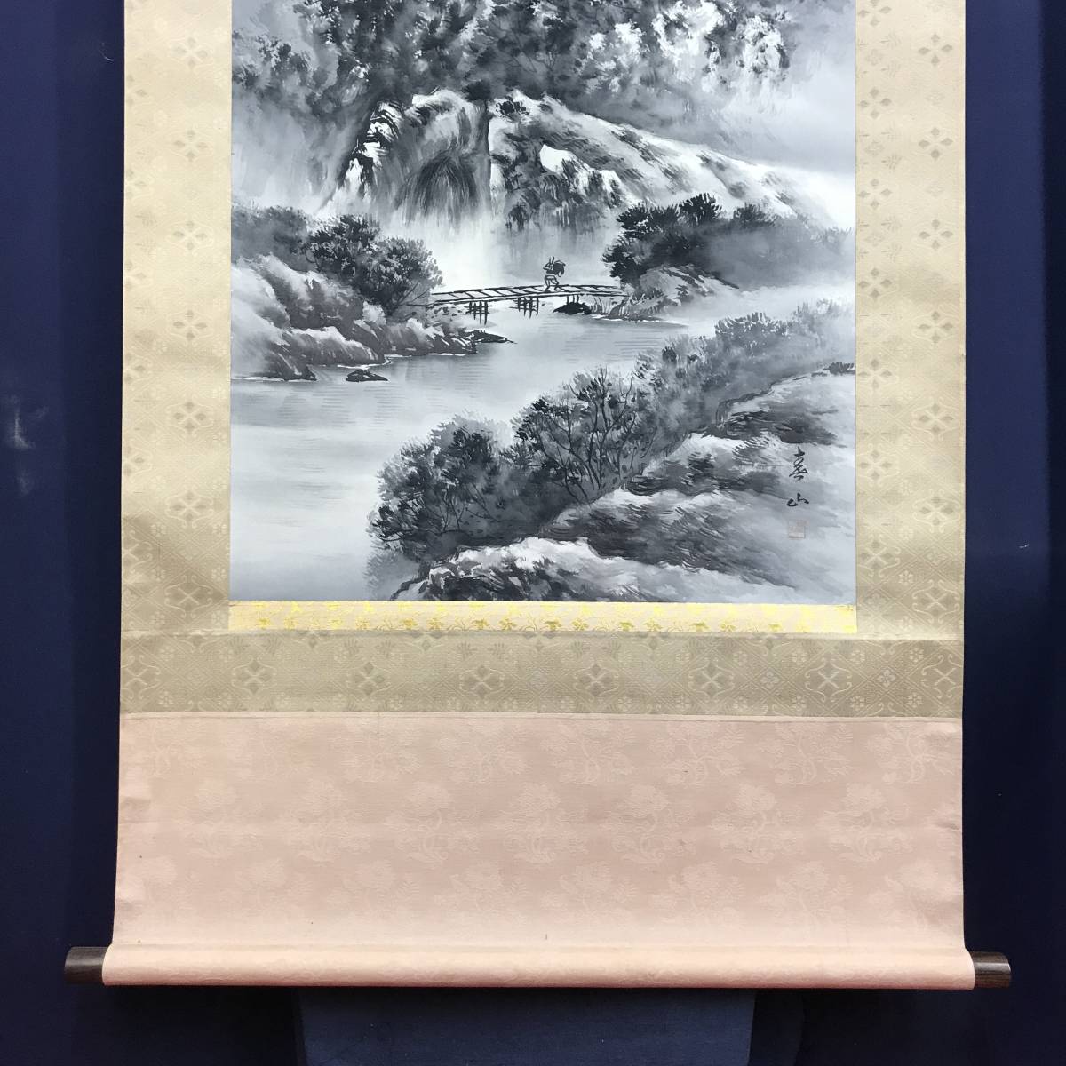 Bibian 比比昂- 真作/春山/山水帰樵図/山水図/帰路図/掛軸☆宝船 Bibian 比比昂- 真作/春山/山水帰樵図/山水図/帰路図/掛軸☆宝船