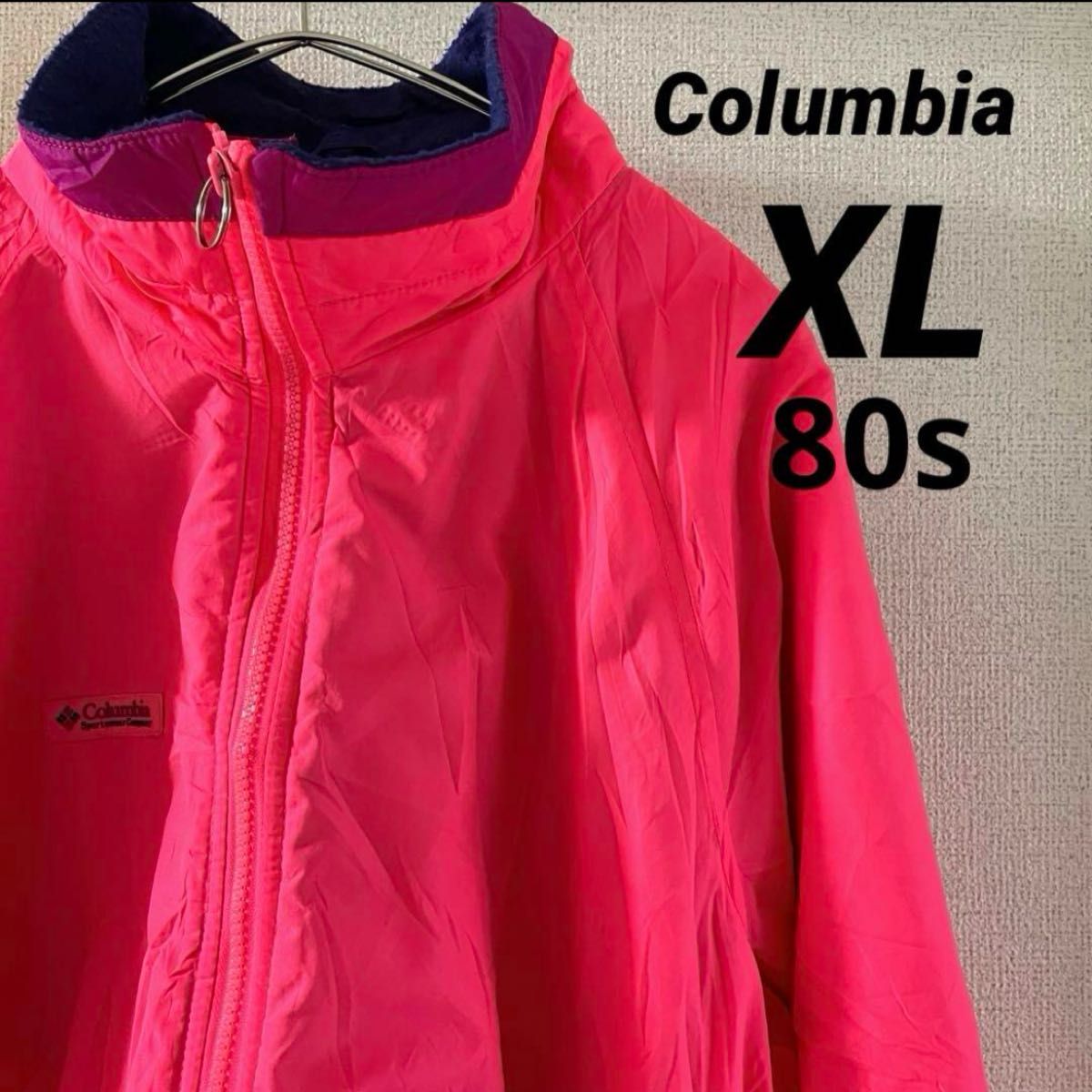 Columbia コロンビア　ナイロンブルゾン　フリース　ピンク　80s 紺タグ　レア　ヴィンテージ　レトロ