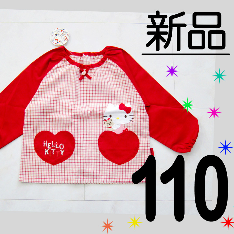 【新品タグ付】 110 キティ キティちゃん 長袖スモック 赤 ハート ポケット                        検≫ベキマTの画像1