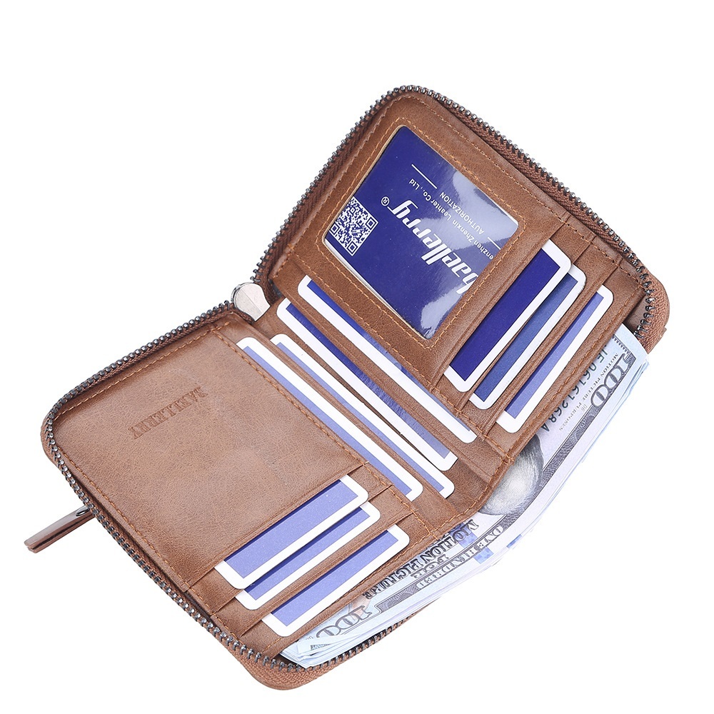 新品未使用　 新入荷 ミニ財布 短財布 財布 メンズ レディース パスケース付き ポケット多数 機能性 サコッシュに最適 ブラウン_画像1