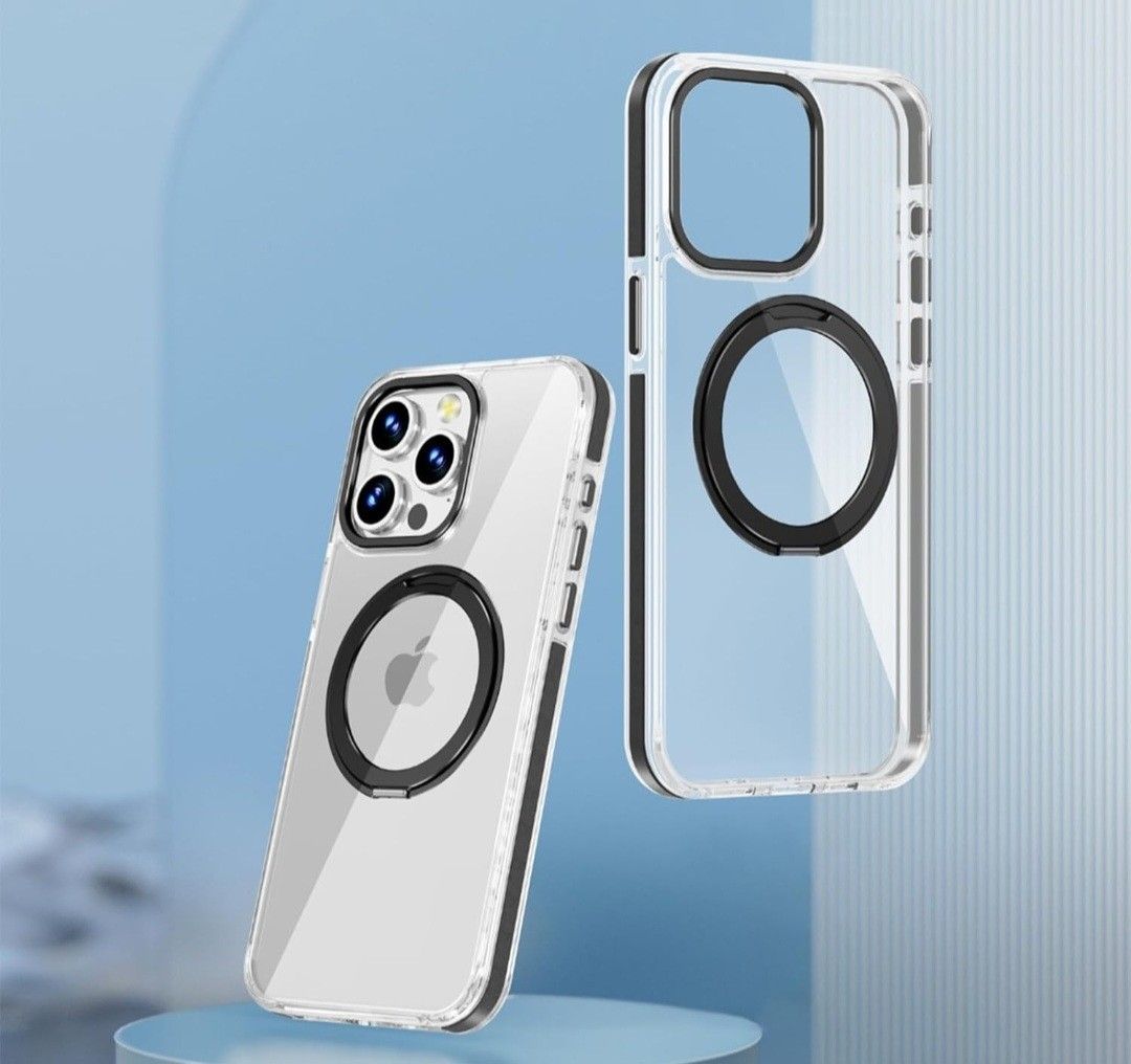iPhone15 360°回転スタンド付き透明スマホケース OWO MagSafe対応