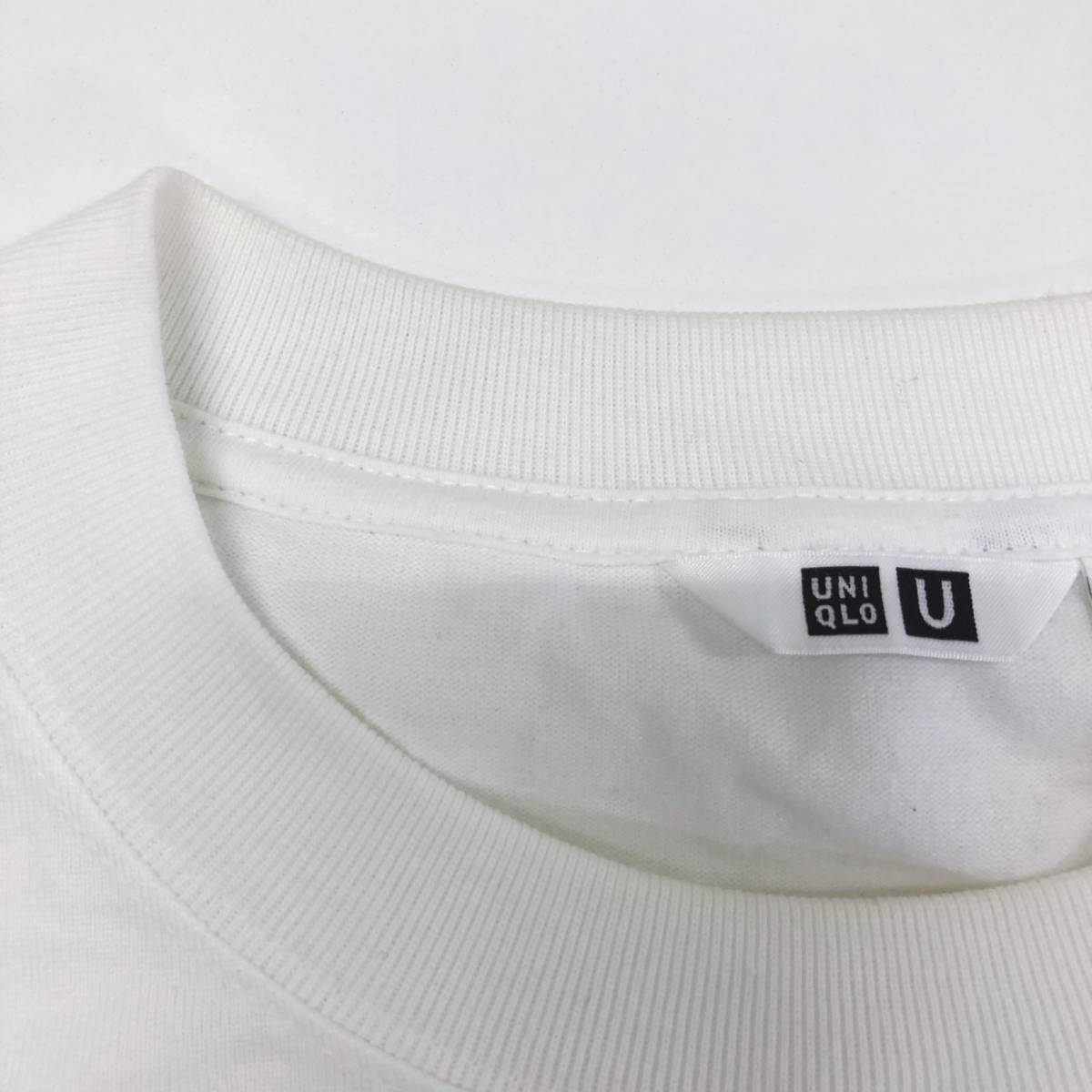 X161 UNIQLO メンズトップスTシャツ 長袖 薄手 丸首 胸ポケット Lサイズ ホワイト 白 無地 綿100% カジュアル シンプル おしゃれ 春秋 休日の画像8