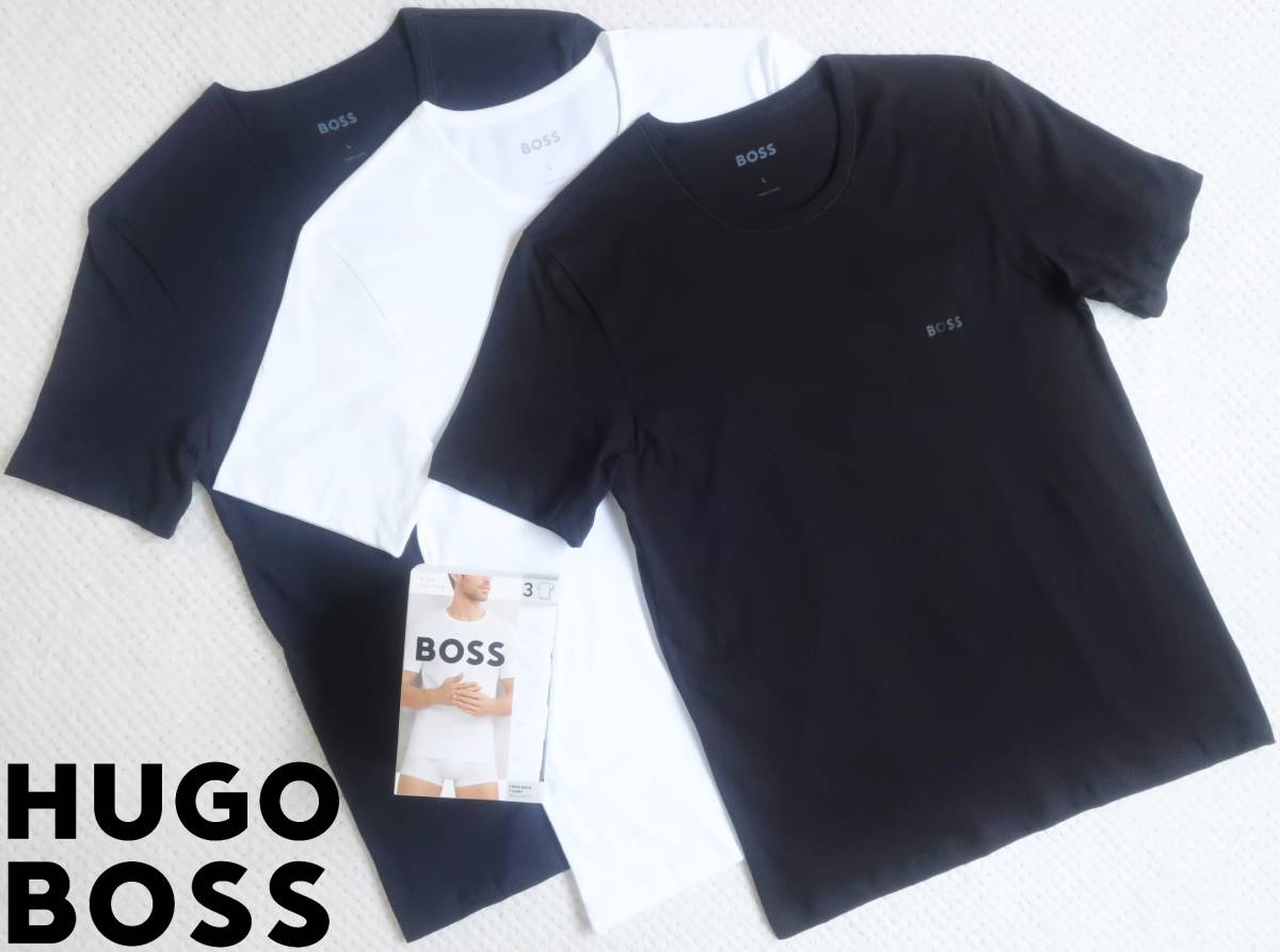  new goods * Hugo Boss HUGO BOSS* black white navy blue * T-shirt 3 pieces set in box * black white navy * crew neck *161