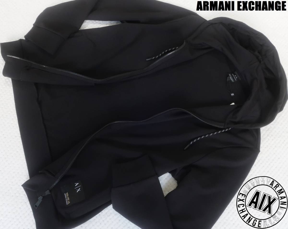 新品★アルマーニ★オーガニック ブラック パーカ★前開き カットソー★ゴールド ロゴ★アウター 黒 金 XL★AX ARMANI☆182_画像1