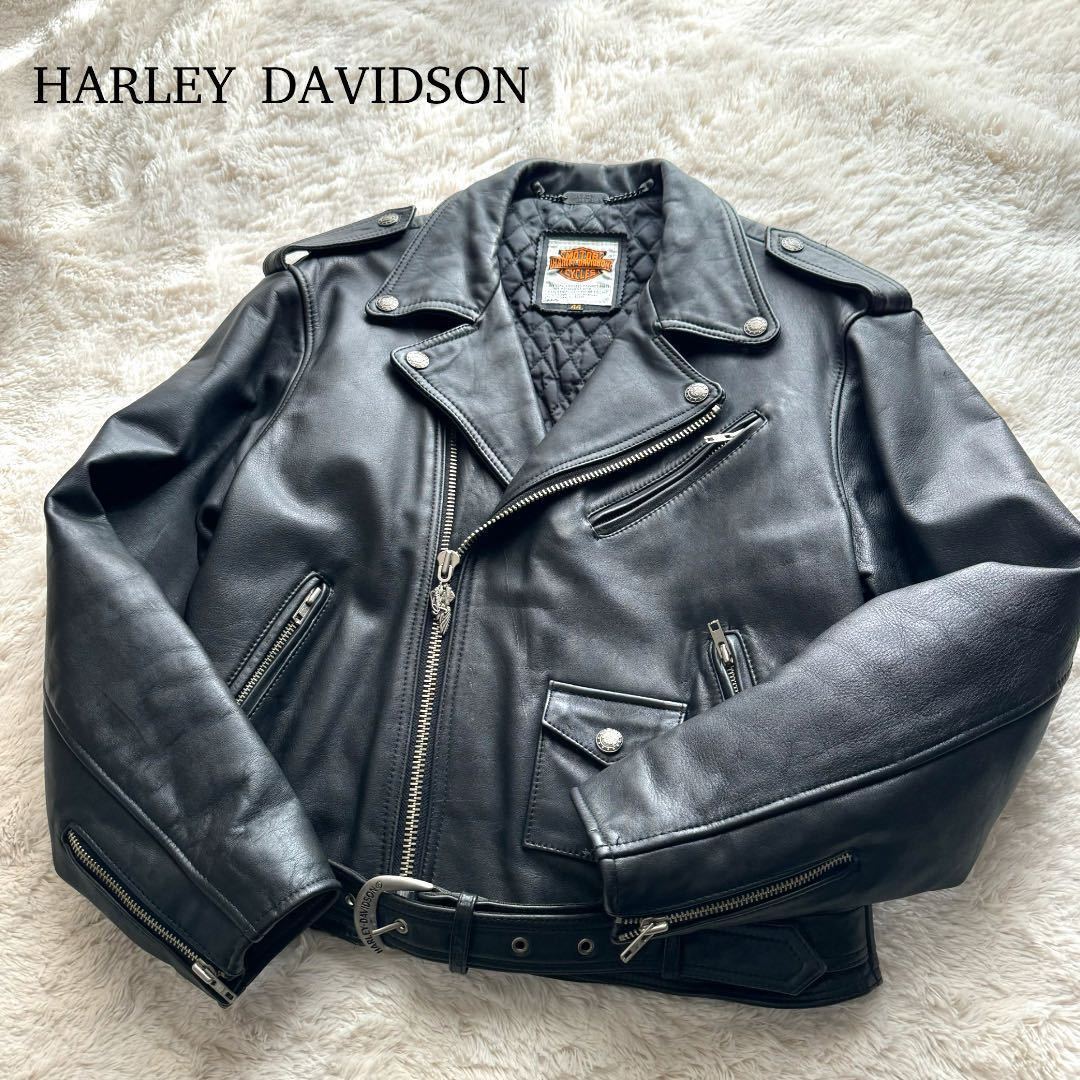 【希少入手困難】HARLEY DAVIDSON ハーレーダビットソン　ダブルライダース レザージャケット　バックイーグルロゴ型押し　44サイズ　XXL_画像1