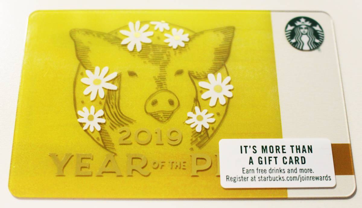 北米USAスタバ カード2019お正月New Yearアメリカ海外スターバックスカード Year of the Pig 2019 亥年 豚 花 黄色 イエロー_画像2