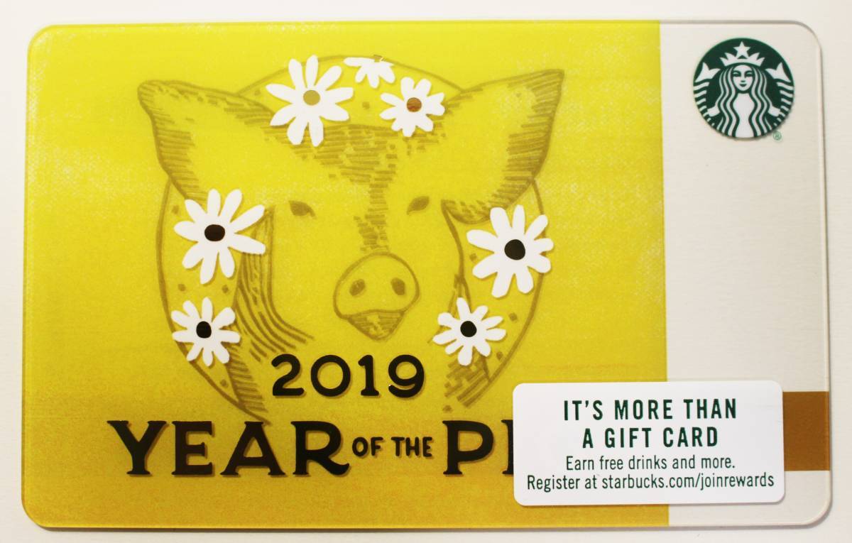 北米USAスタバ カード2019お正月New Yearアメリカ海外スターバックスカード Year of the Pig 2019 亥年 豚 花 黄色 イエロー_画像1