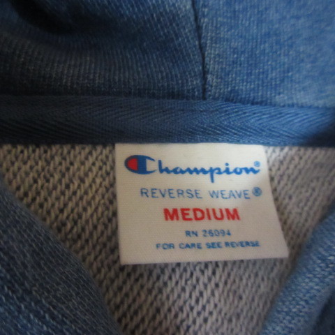 ○Champion チャンピオン◆リバースウィーブ スウェット ジップパーカー トレーナー インディゴ染め 袖ワンポイント◆メンズ Mサイズ_画像8