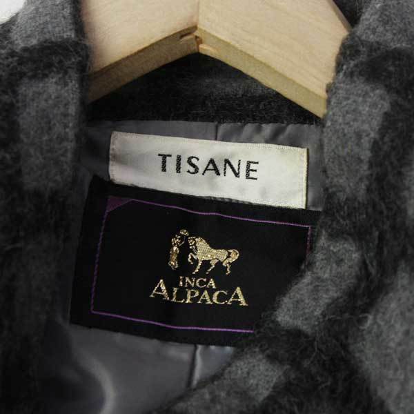 TISANE INCA ALPACA アルパカブレンド♪チェック柄 ウールコート グレー M-Lサイズ レトロ 240115nf【4点同梱で送料無料】_画像3