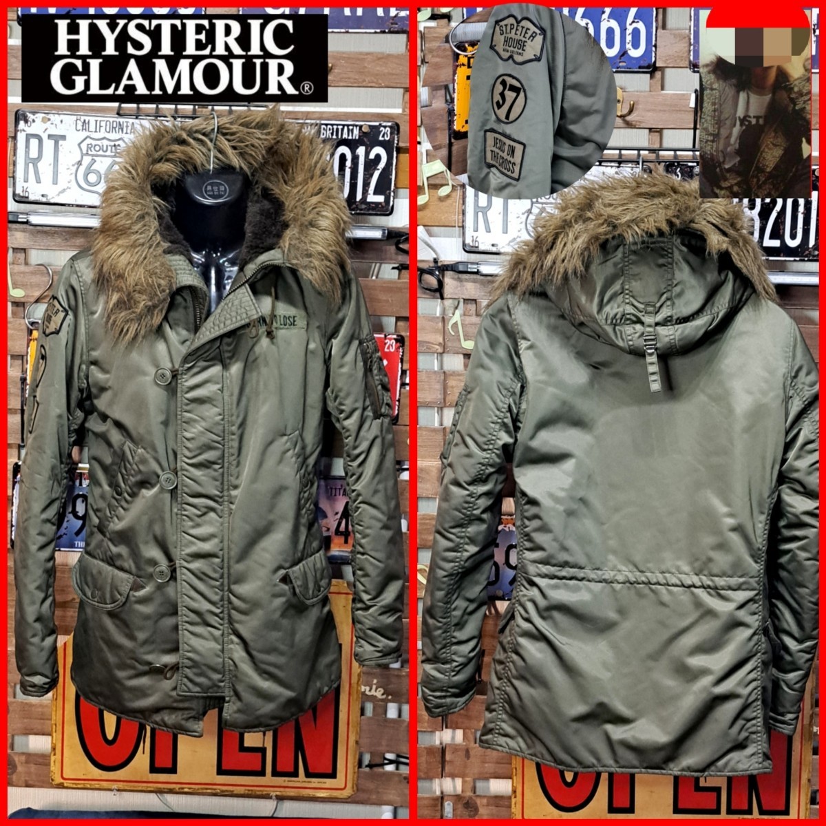 キムタク着　HYSTERIC GLAMOUR ヒステリックグラマー　プリマロフト　ワッペン　N-3B フライトジャケット　Ｍ　カーキ　グリーン_画像1