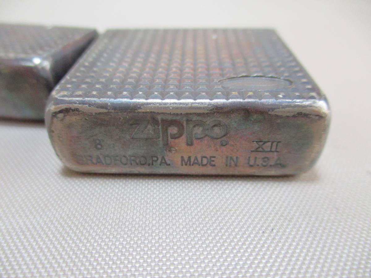 E056*ZIPPO 04* 両面格子文様　ジッポライター　/中古　/黒ずみ_画像10