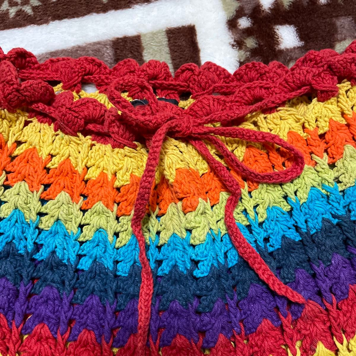 レインボーカラー　かぎ針編みのチューブトップ　ミニスカート　オシャレ　カラフル　使い方様々 スカート　子ども　kids 大人