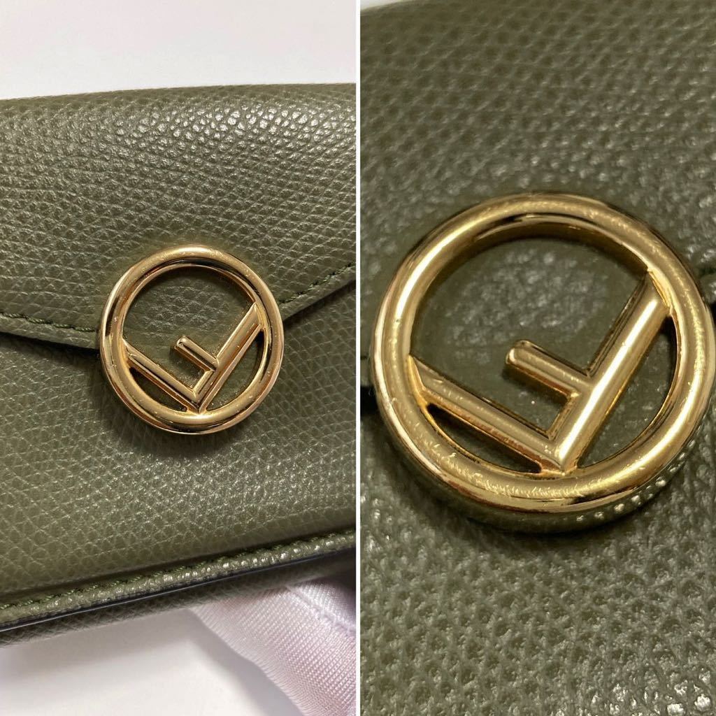 ★FENDI フェンディ エフイズ ミニ財布 コンパクトウォレット レディース カーキ 中古【鑑定済み 本物保証】