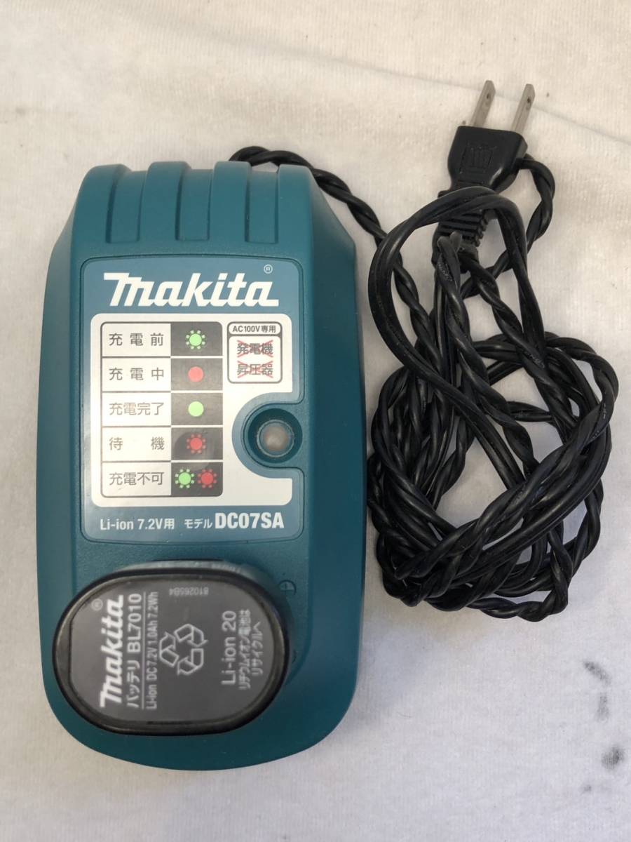 【R50119-7】 makita マキタ 充電器 DC07SA / バッテリー BL-7010 セット 純正品_画像1