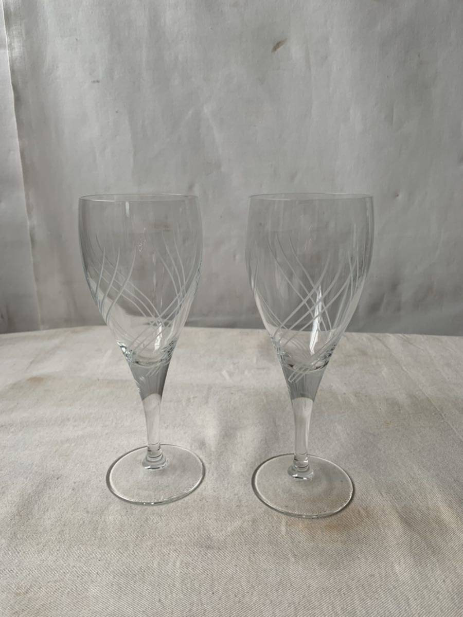 デッドストック フランス製デザインが素敵なグラス2個セット ガラス硝子古道具アンティークレトロインテリアディスプレイコレクション花器_画像1