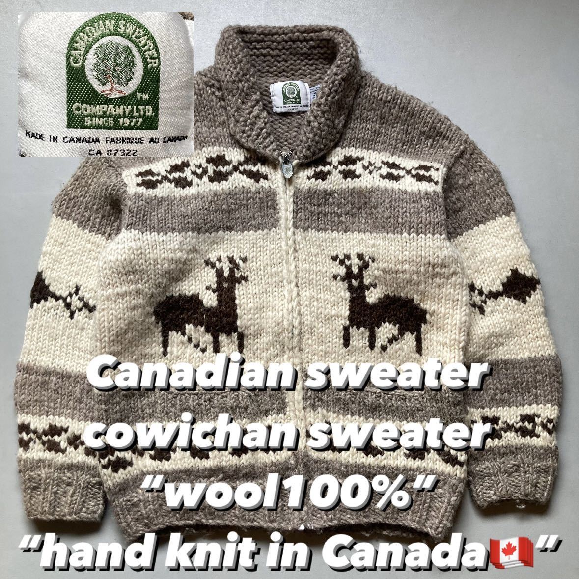 Canadian sweater cowichan sweater “wool100%” “hand knit in Canada” カナディアンセーター カウチンセーター ハンドニット カナダ製_画像1