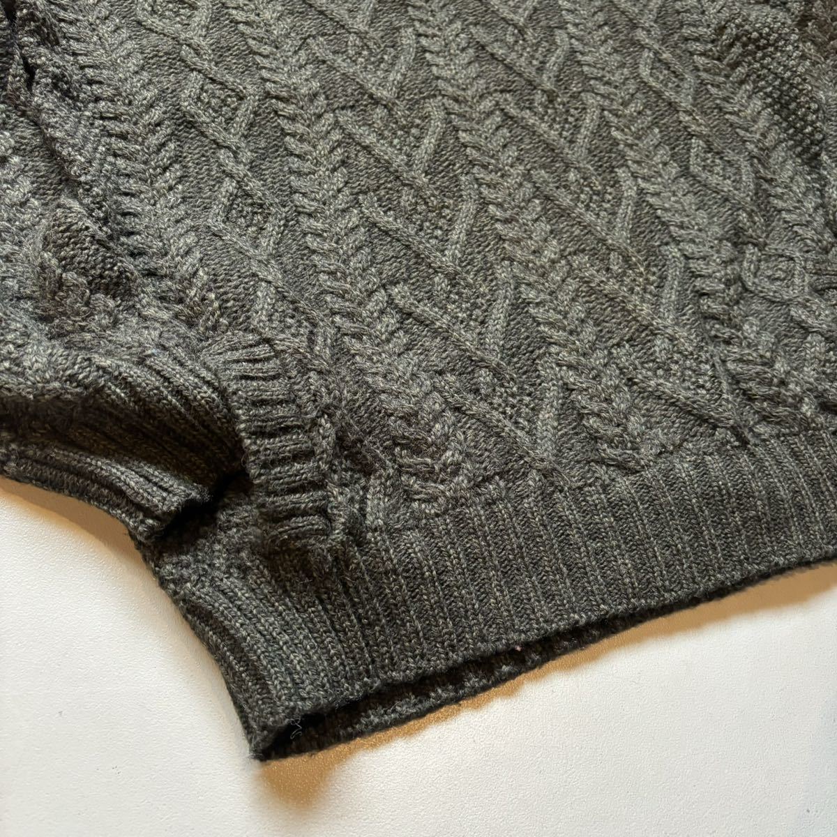 aran crafts merino wool shawl collar knit sweater “size L” アランクラフト メリノウール ショールカラーニットセーター_画像4