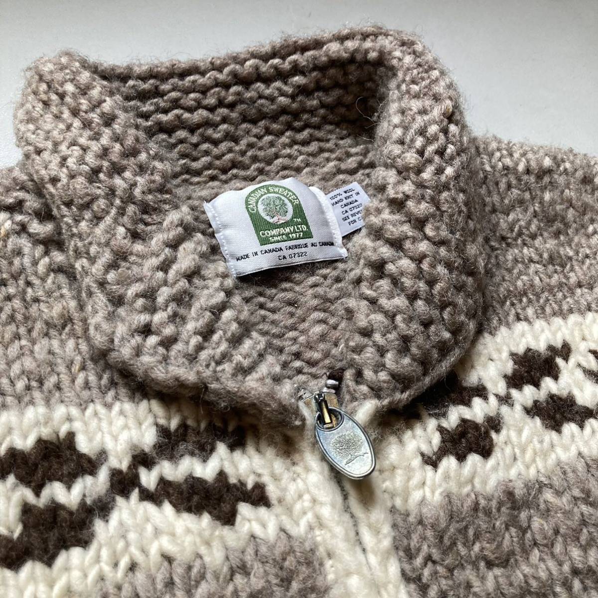 Canadian sweater cowichan sweater “wool100%” “hand knit in Canada” カナディアンセーター カウチンセーター ハンドニット カナダ製_画像4