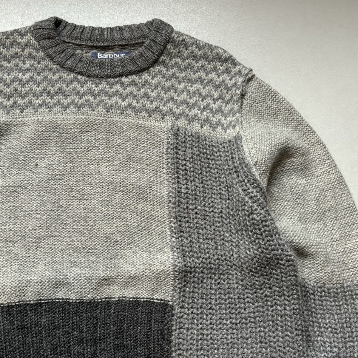 Barbour × White mountaineering patchwork knit sweater “size XL” バブアー×ホワイトマウンテニアリング パッチワークニットセーター