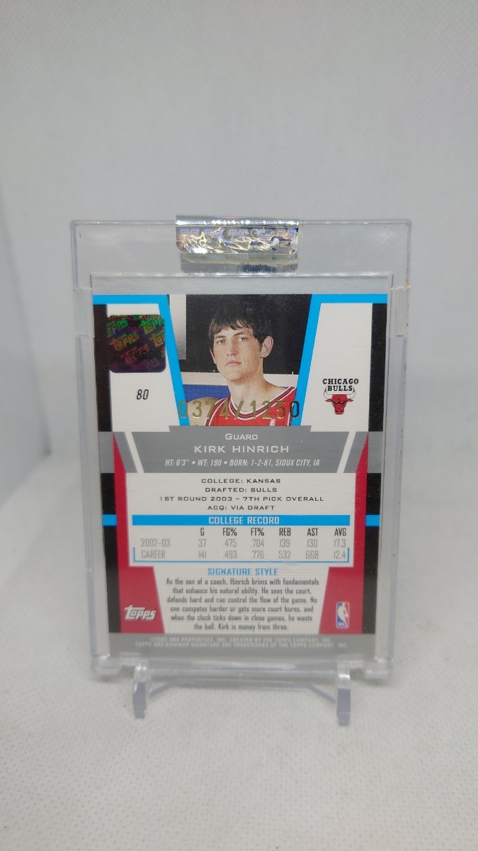 2003-04 Bowman Signature Kirk Hinrich Auto Jersey RC NBA Bulls Rookie Autograph キャプテンカーク Legend_画像2