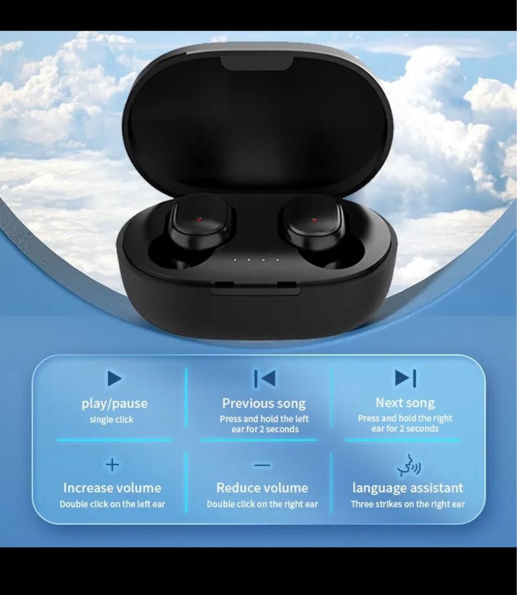 A6S Bluetooth5.0 ハンズフリー通話可能ワイヤレスイヤホン黒＆白セット