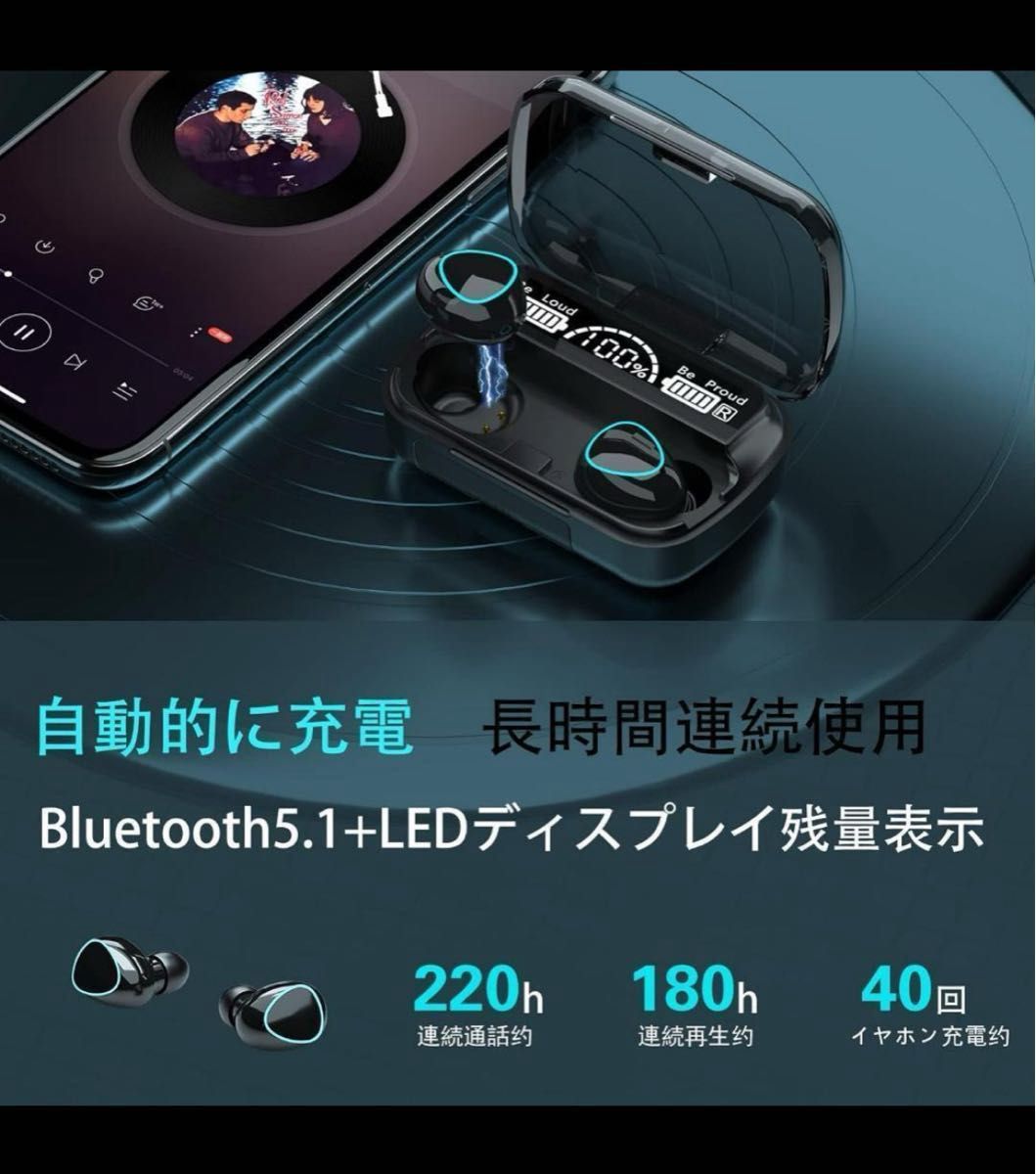 ワイヤレス イヤホン Bluetooth JGUG 数字LED