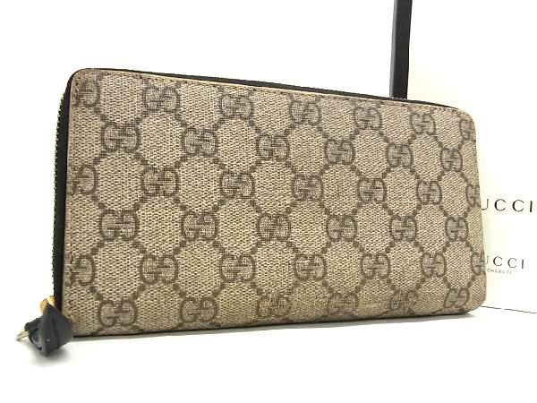 1円 GUCCI グッチ 410102 203887 GG柄 PVC ラウンドファスナー 長財布 ウォレット 小銭入れ 札入れ レディース メンズ ベージュ系 AS5732_画像1