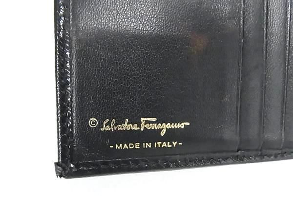 1円 Salvatore Ferragamo フェラガモ ダブルガンチーニ レザー 二つ折り 財布 ウォレット 小銭入れ 札入れ レディース ブラック系 AU8102_画像6