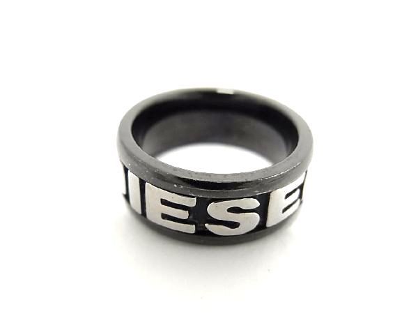 1円 ■美品■ DIESEL ディーゼル スチール リング 指輪 アクセサリー 約10号 メンズ レディース ブラック系 AT5143_画像2