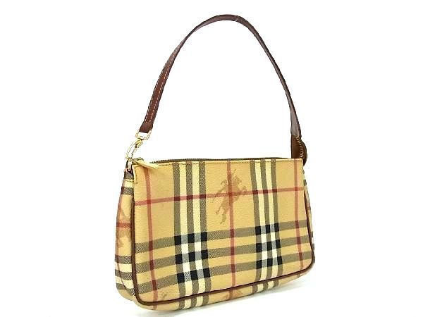 ■美品■ BURBERRY バーバリー ノバチェック PVC ハンドバッグ ミニバッグ レディース ブラウン系 AX0142_画像1