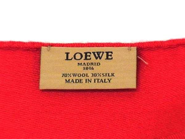 1円 ■新品■未使用■ LOEWE ロエベ アナグラム ウール×シルク フリンジ マフラー ストール レディース メンズ レッド系 AT4297_画像4