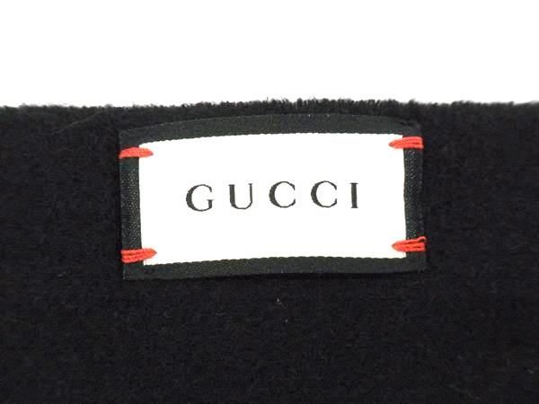 1円 ■美品■ GUCCI グッチ カシミヤ100% ビー フリンジ マフラー ストール レディース メンズ ブラック系 AT6442_画像4