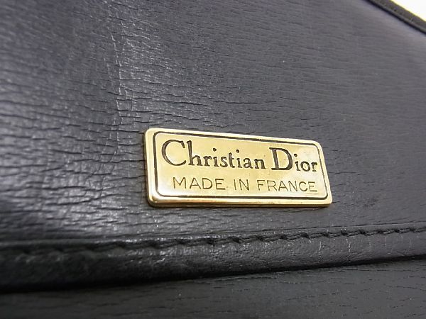 1円 ChristianDior クリスチャンディオール ヴィンテージ レザー ショルダーバッグ 斜め掛けかばん ブラック系×ブラウン系 CC1337_画像6