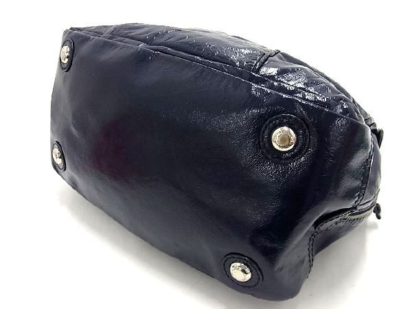 1円 ■美品■ MARC BY MARC JACOBS マークバイマークジェイコブス パテントレザー ハンドバッグ トート ショルダー ネイビー系 BE8966_画像4