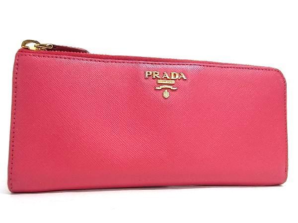 1円 ■美品■ PRADA プラダ サフィアーノレザー L字ファスナー 長財布 ウォレット 小銭入れ 札入れ レディース ピンク系 AX0006_画像1