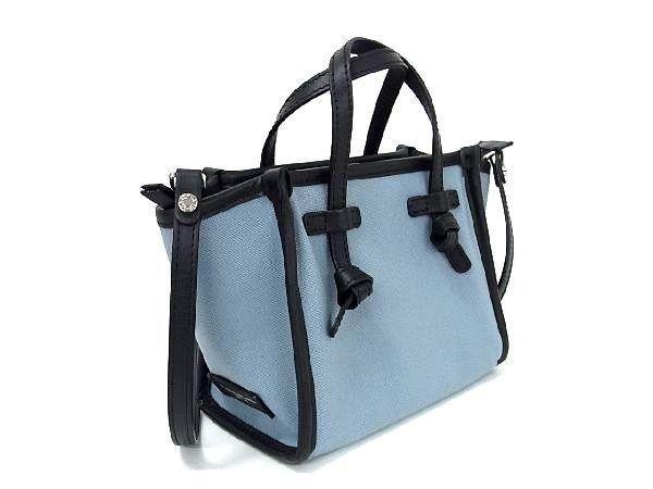# новый товар # не использовался # GIANNI CHIARINI Gianni Carry ni парусина × кожа 2WAY ручная сумочка плечо оттенок голубого × оттенок черного BH0132