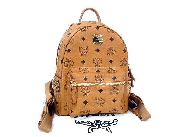 # as good as new # MCM M si- M monogram Visee tos pattern leather studs rucksack backpack Day Pack brown group AV5002