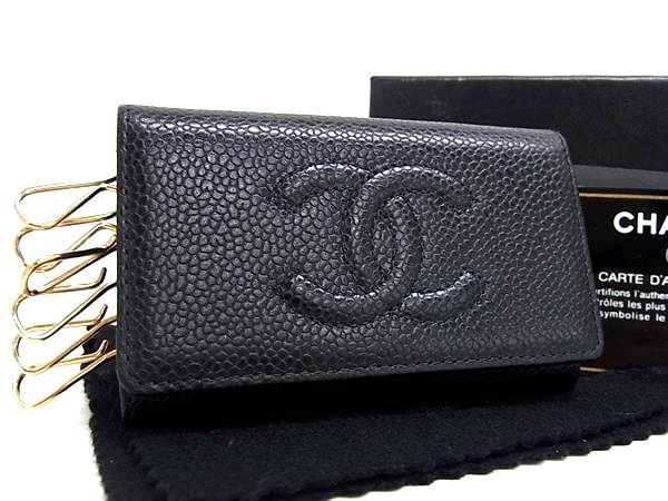 ■新品■未使用■ CHANEL シャネル ココマーク キャビアスキン 6連 キーケース 鍵入れ レディース メンズ ブラック系 AV5108