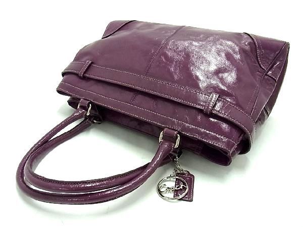 1円 ■美品■ COACH コーチ F15457 パテントレザー ハンドバッグ トートバッグ ショルダー 肩掛け レディース パープル系 AT8247_画像3