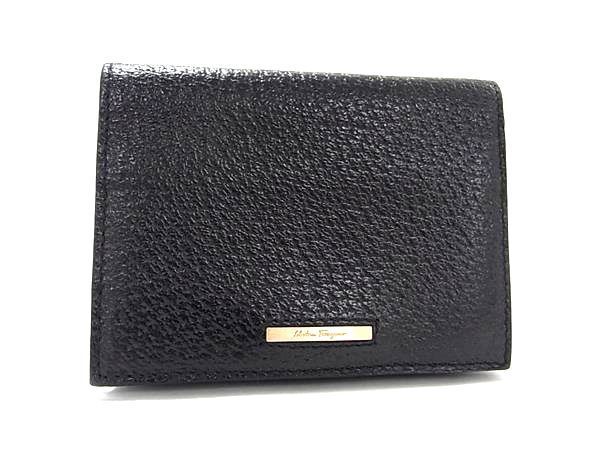 1円 ■新品■未使用■ Salvatore Ferragamo フェラガモ レザー カードケース パスケース 定期入れ ブラック系 AS6577_画像1