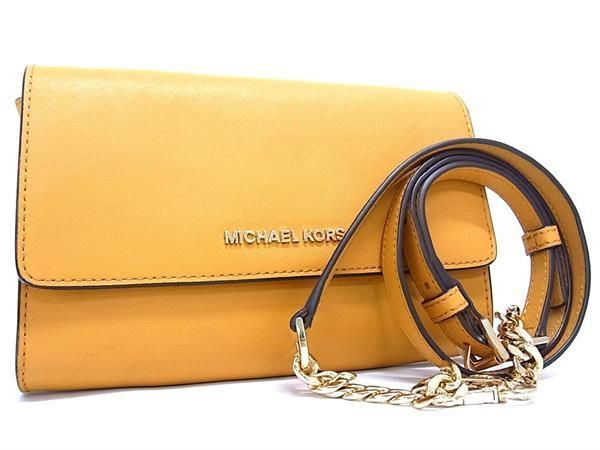 1円 ■美品■ MICHAEL KORS マイケルコース レザー ショルダーバッグ 肩掛け レディース マスタード系 AS6061_画像1